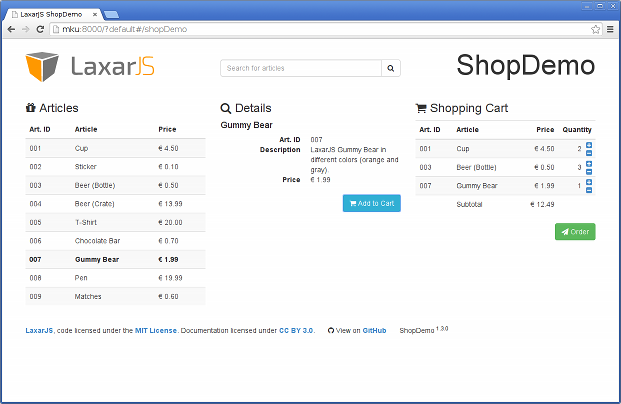 LaxarJS ShopDemo using default theme